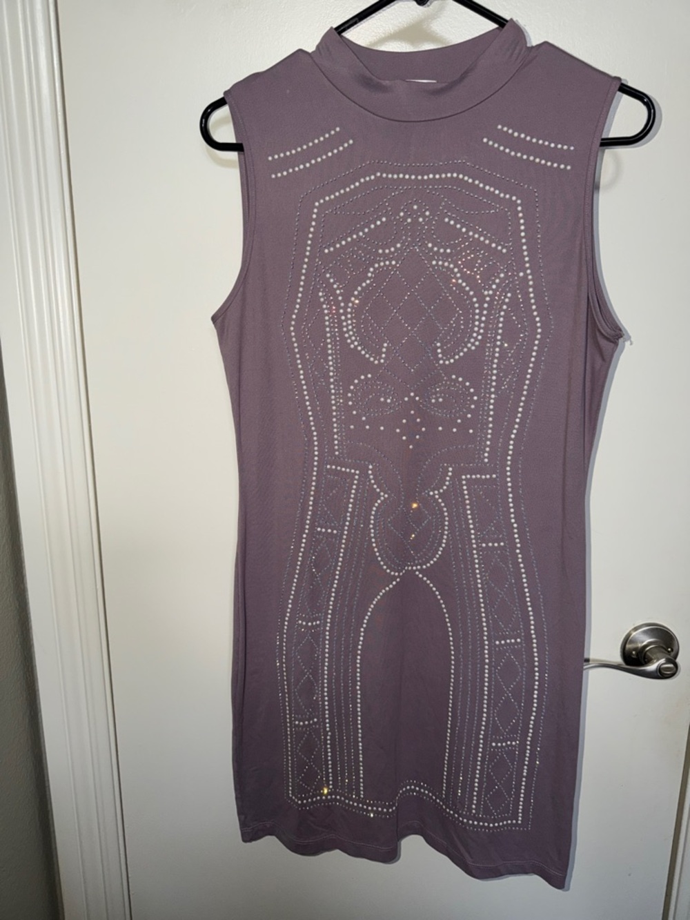 Say What? Mauve Sleeveless Mock Neck Studded Bodycon Mini Dress